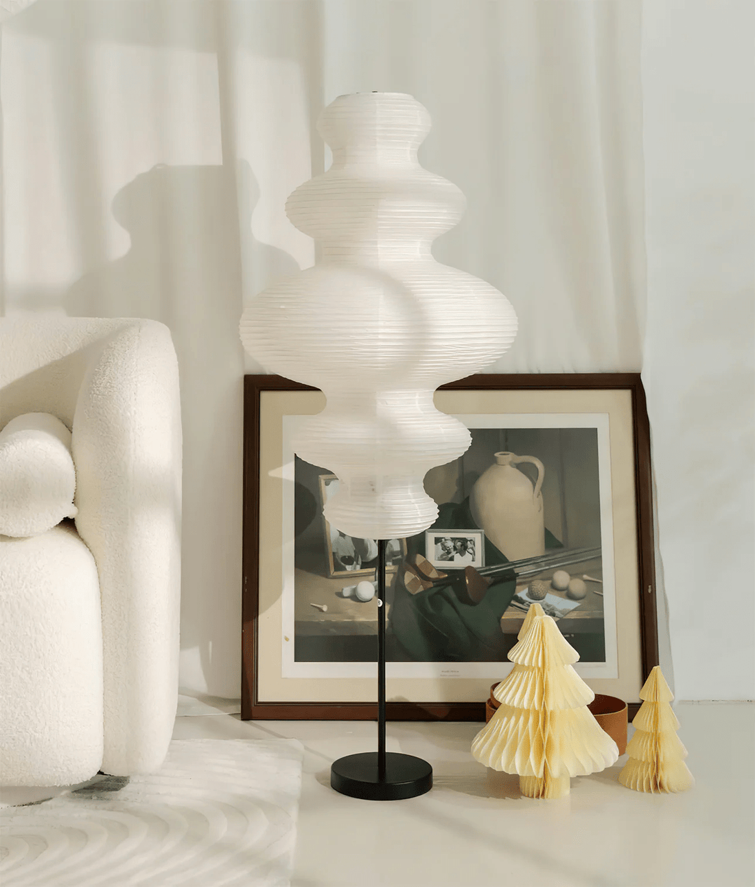 Metal Floor Lamp - Paper Lamp with Elegant Shade for Dining Room