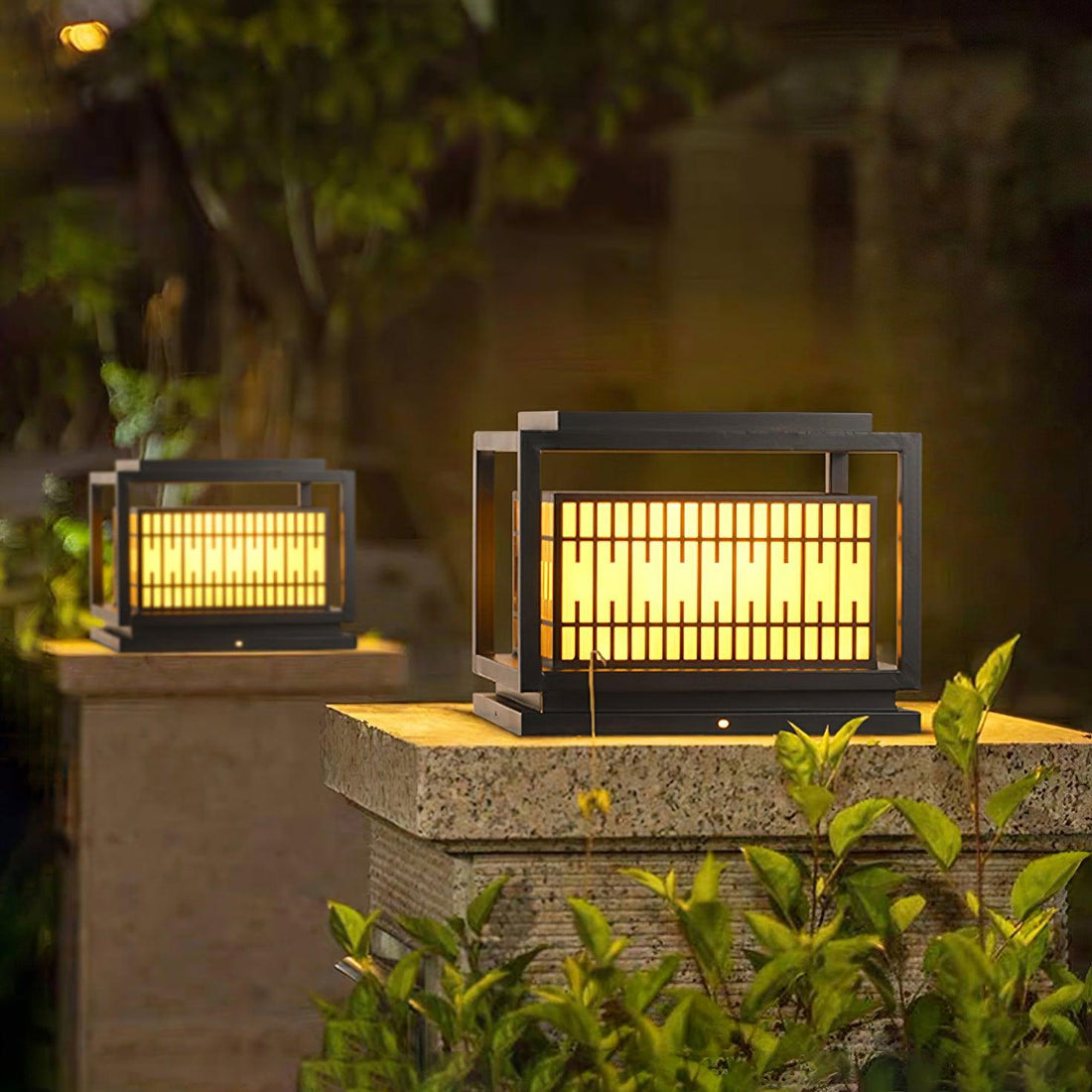 Frosted Alabaster Window Grille Light - Metal Outdoor Post Lamp