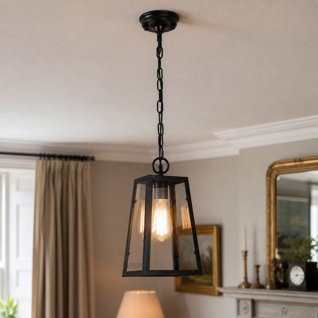 Black Trapeze Glass Pendant Light