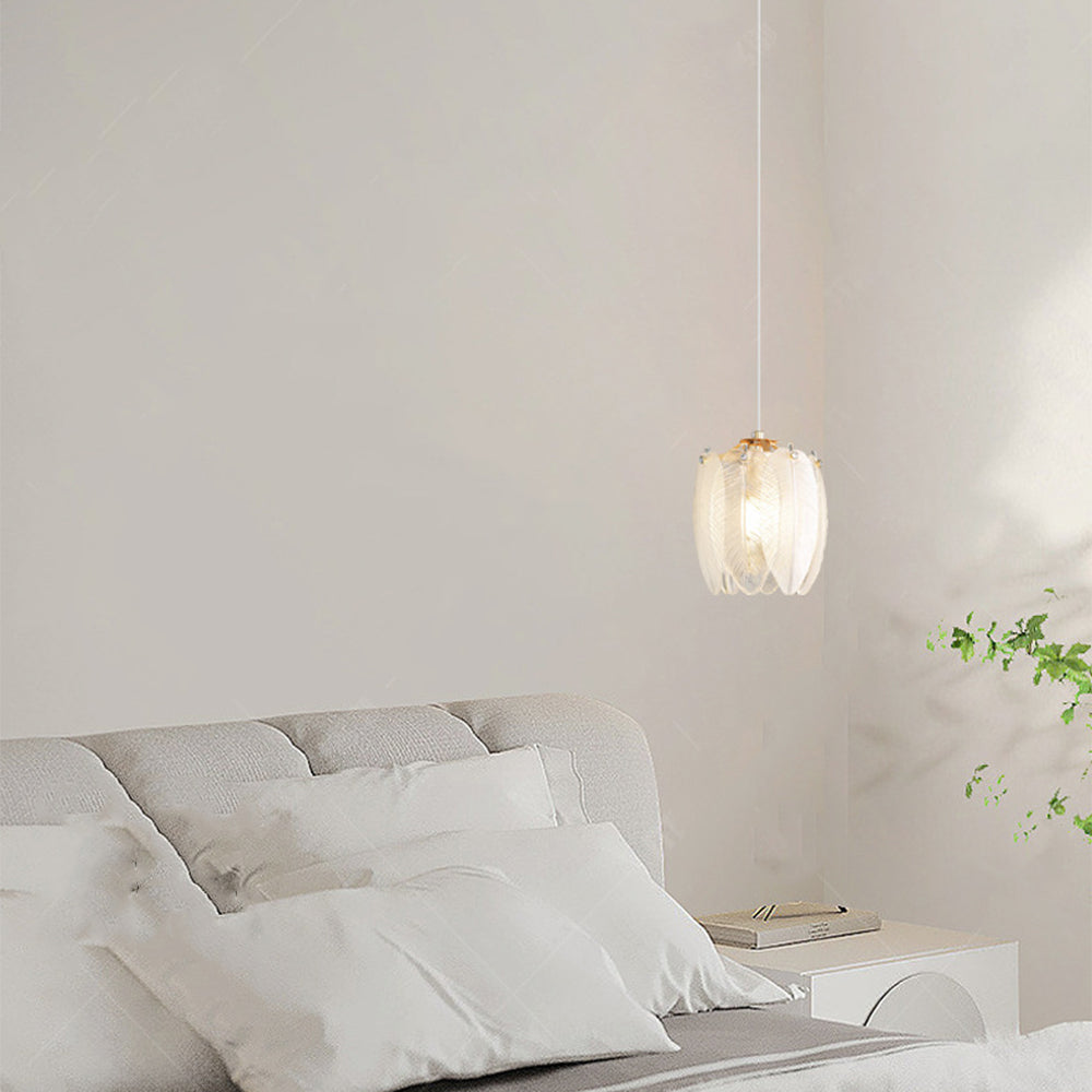 French Feather Pendant Light - Elegant Glass Shade Lighting