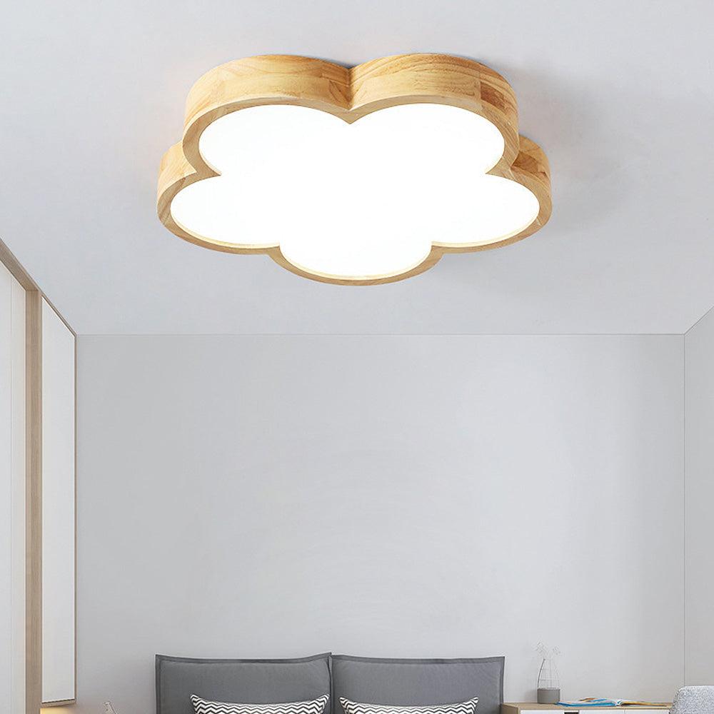 Natural Wood Ceiling Light - Wabi-Sabi Flowers LED Bedroom Fixture