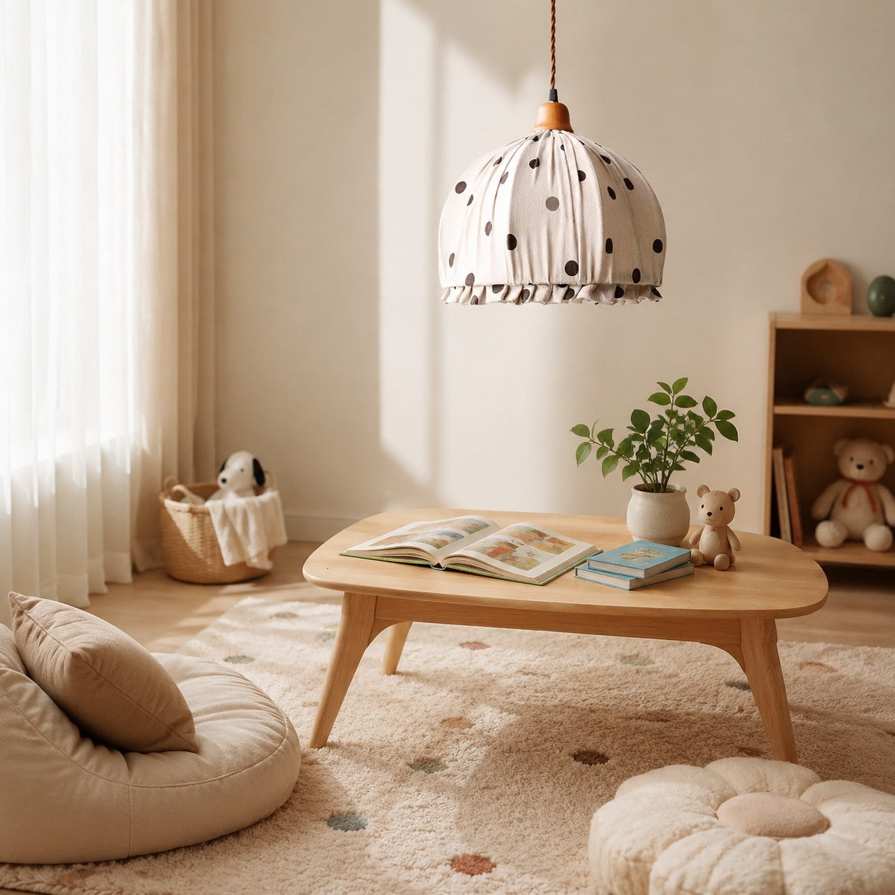 Ruched Fabric Pendant Light with Pleated Shade