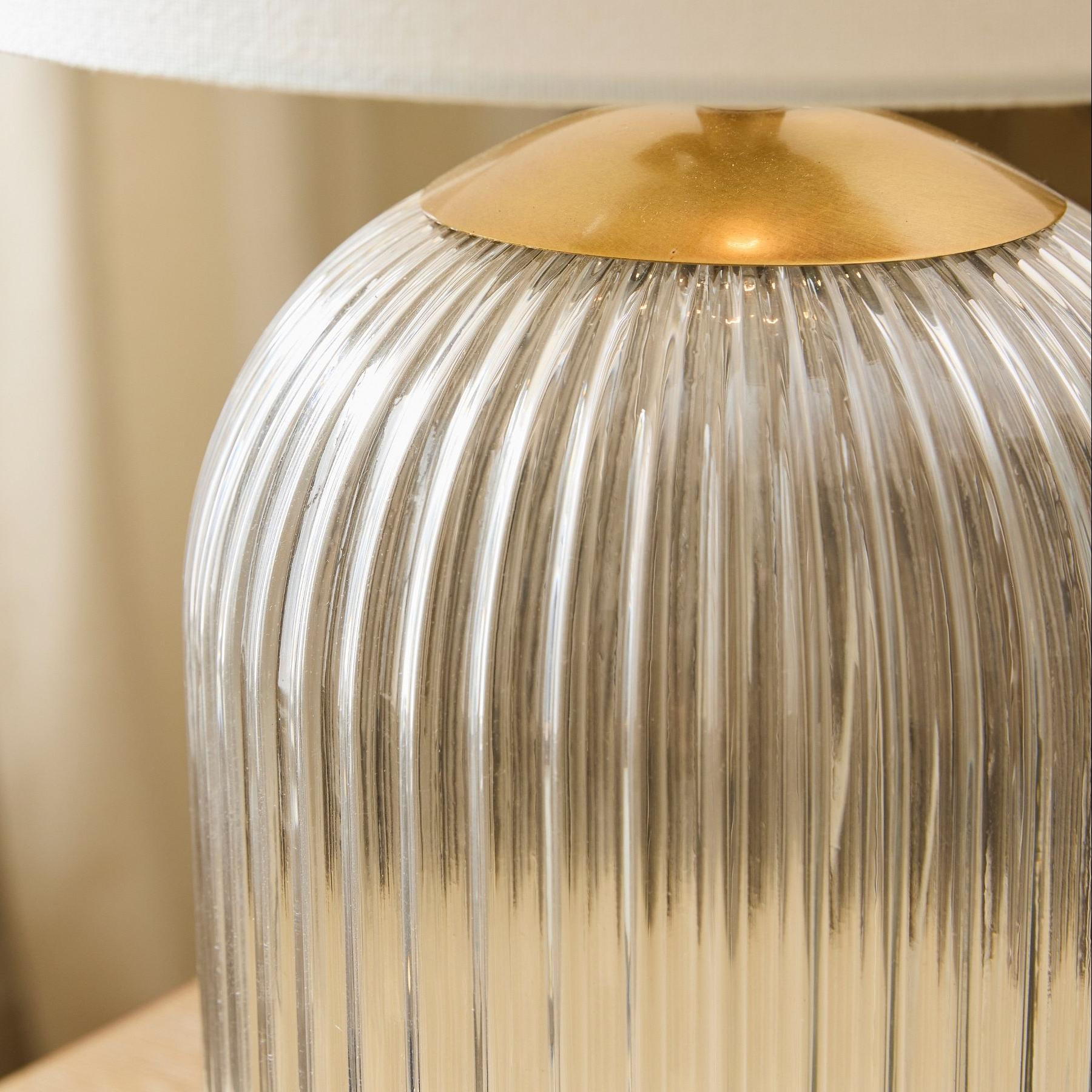 Bravira Ribbed Glass Table Lamp - Modern Lighting with Linen Shade