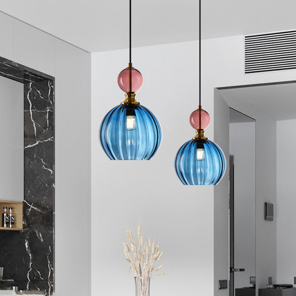 Modern Globe Pendant Light - Water Ripple Glass Lighting for Bedroom