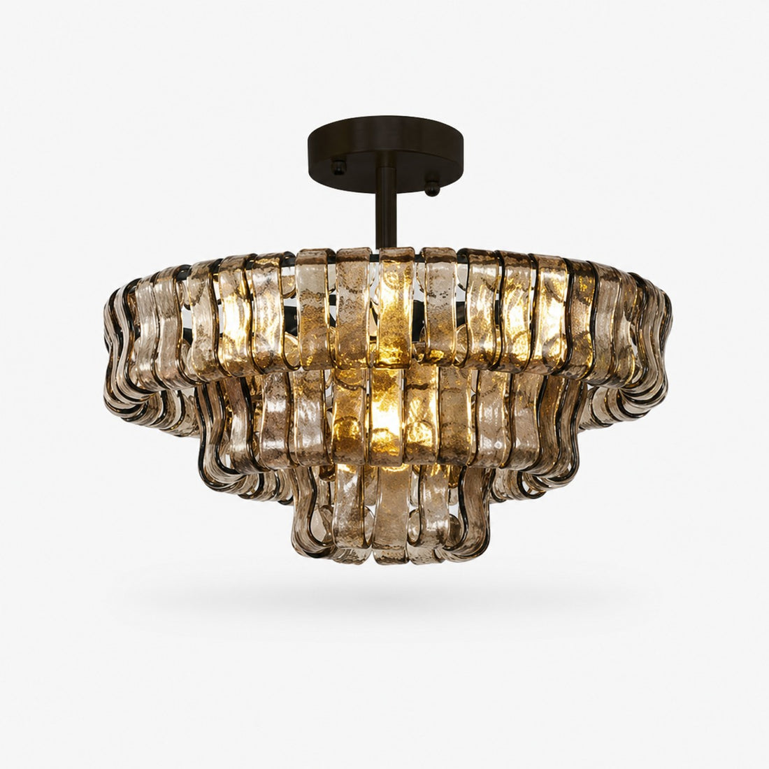 French vintage ripple glass chandelier with smoked glass