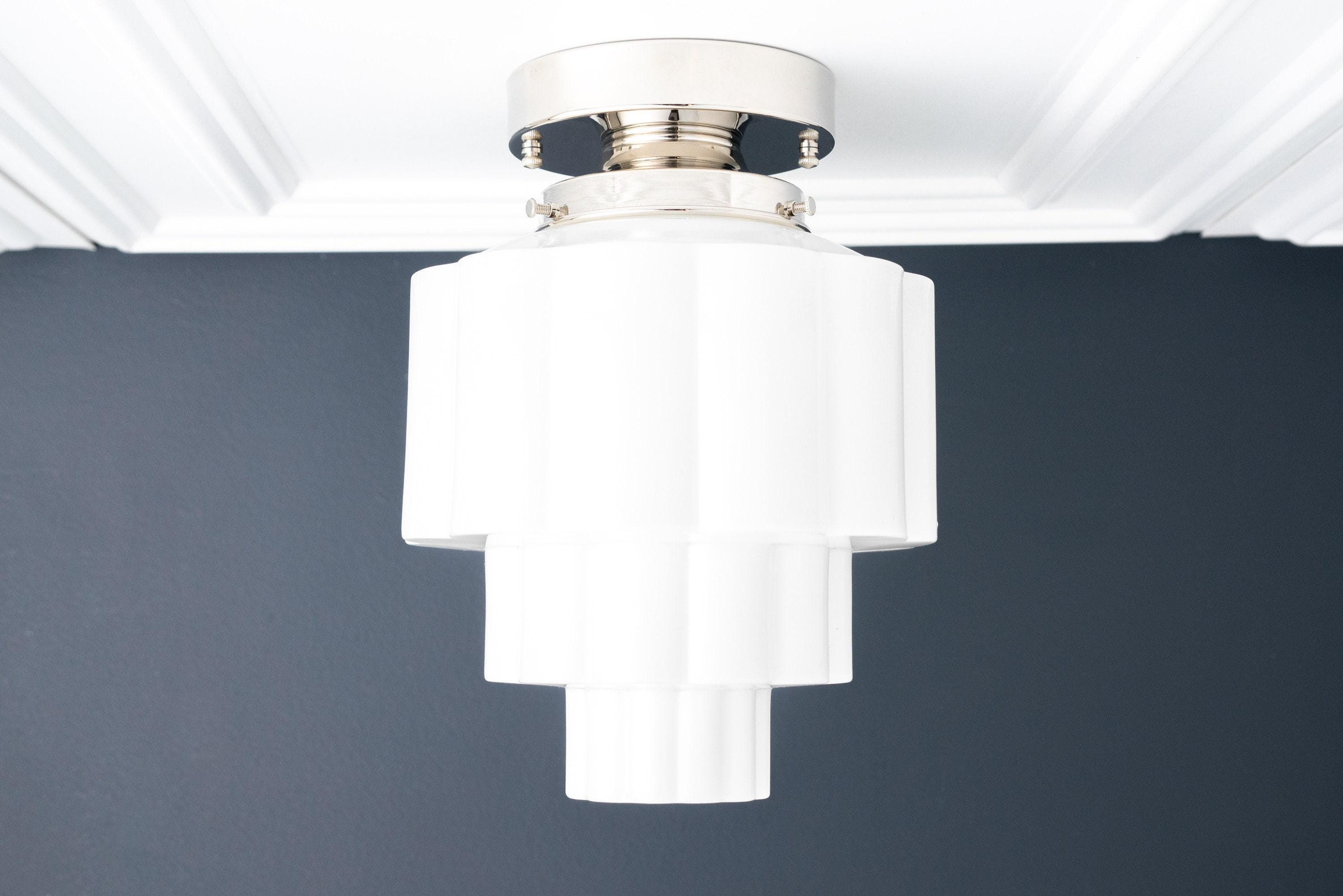 Geotower Glass Brass Ceiling Light – Art Deco Ribbed Globe Flush Mount