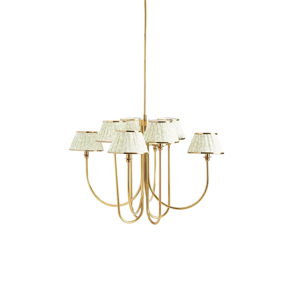 Ruchee Chandelier – Layered Fabric Shade Brass Ceiling Light for Dining or Living Spaces
