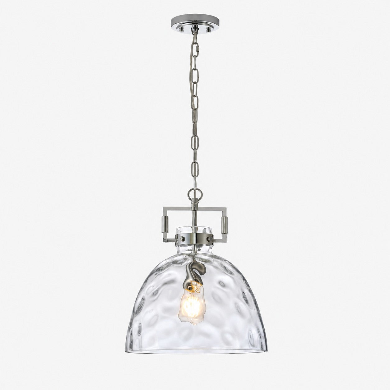 Modern Hammered Glass Pendant Light with Minimalist Metal Design - Suitable for Kitchen Island