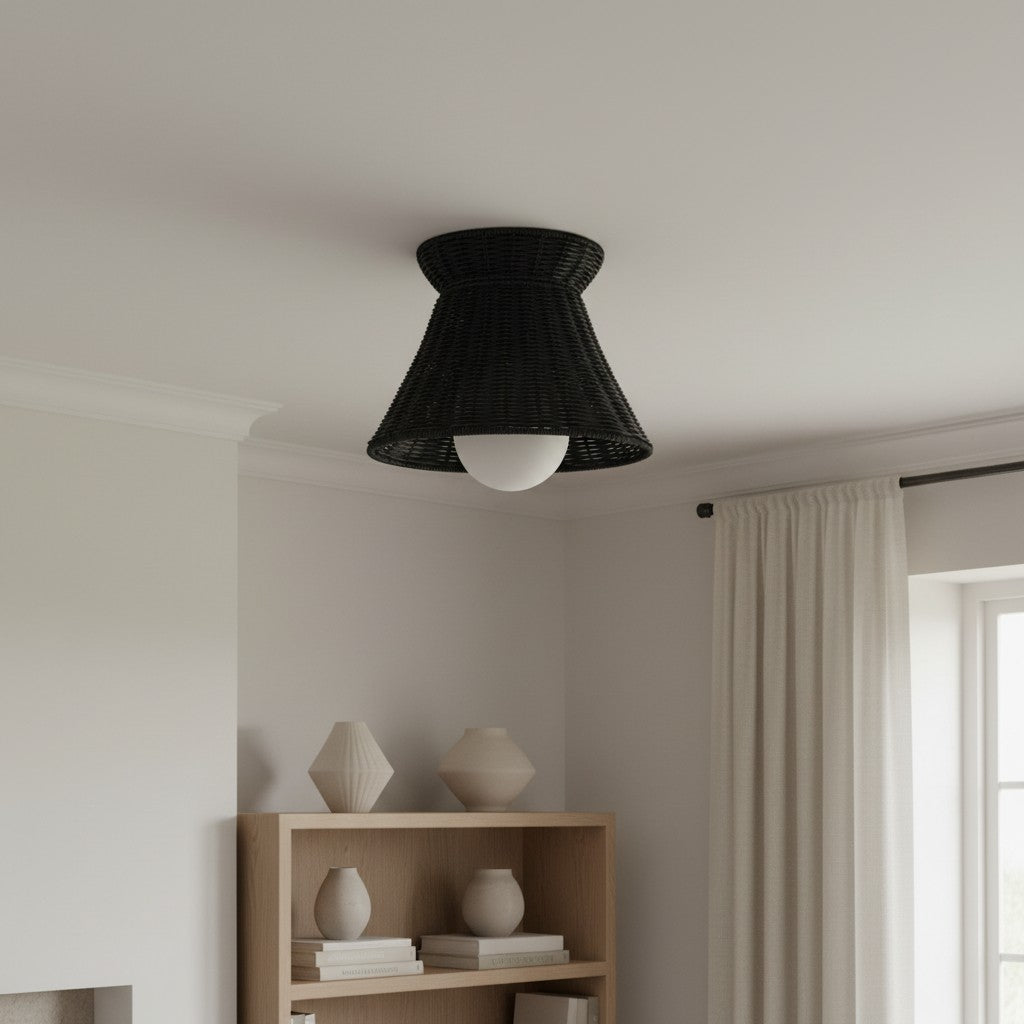 Wickara Woven Organic Silhouette Ceiling Light - Rattan Boho Style for Living Room