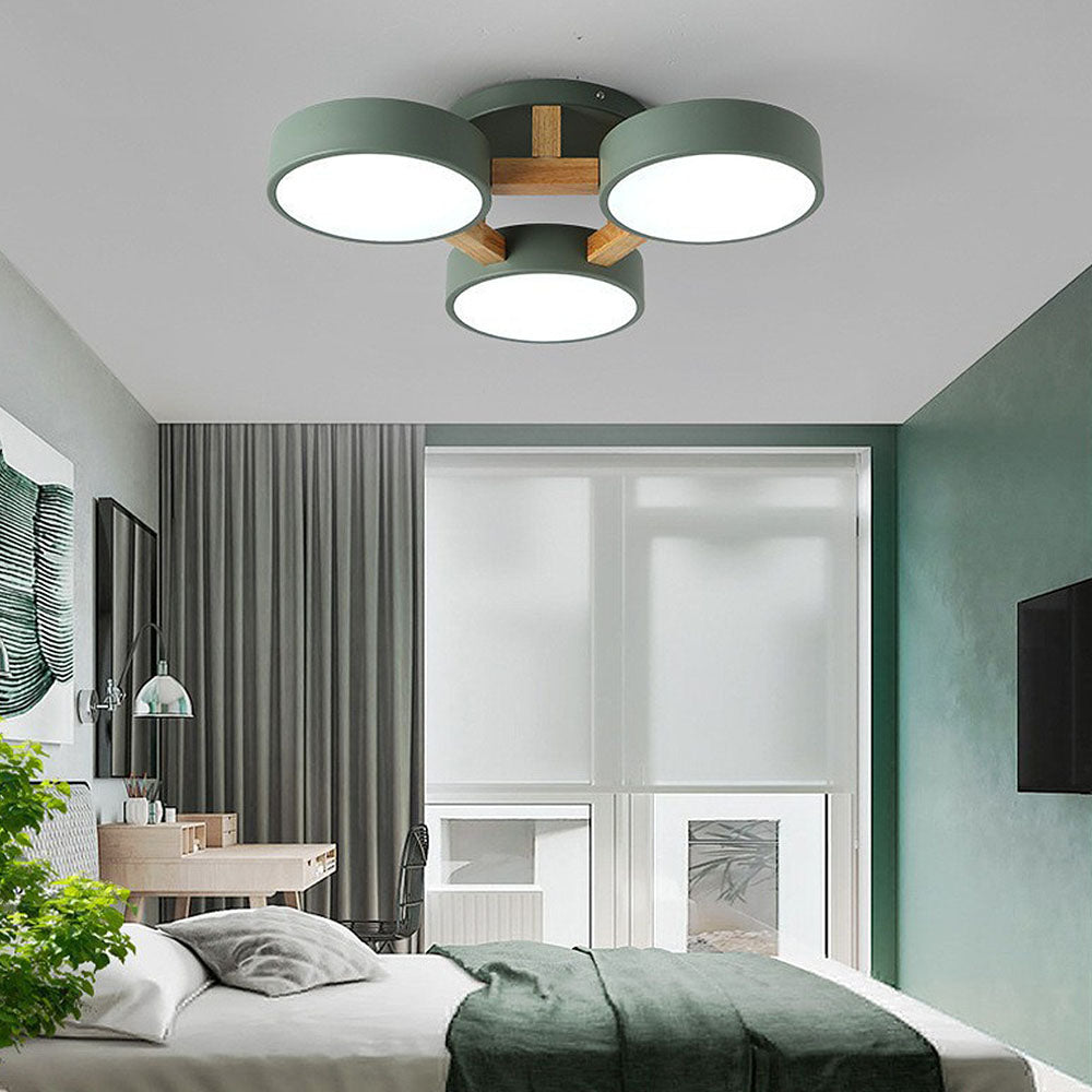 LED Ceiling Light – Modern Iron Wood Fixture for Bedroom Ambiance