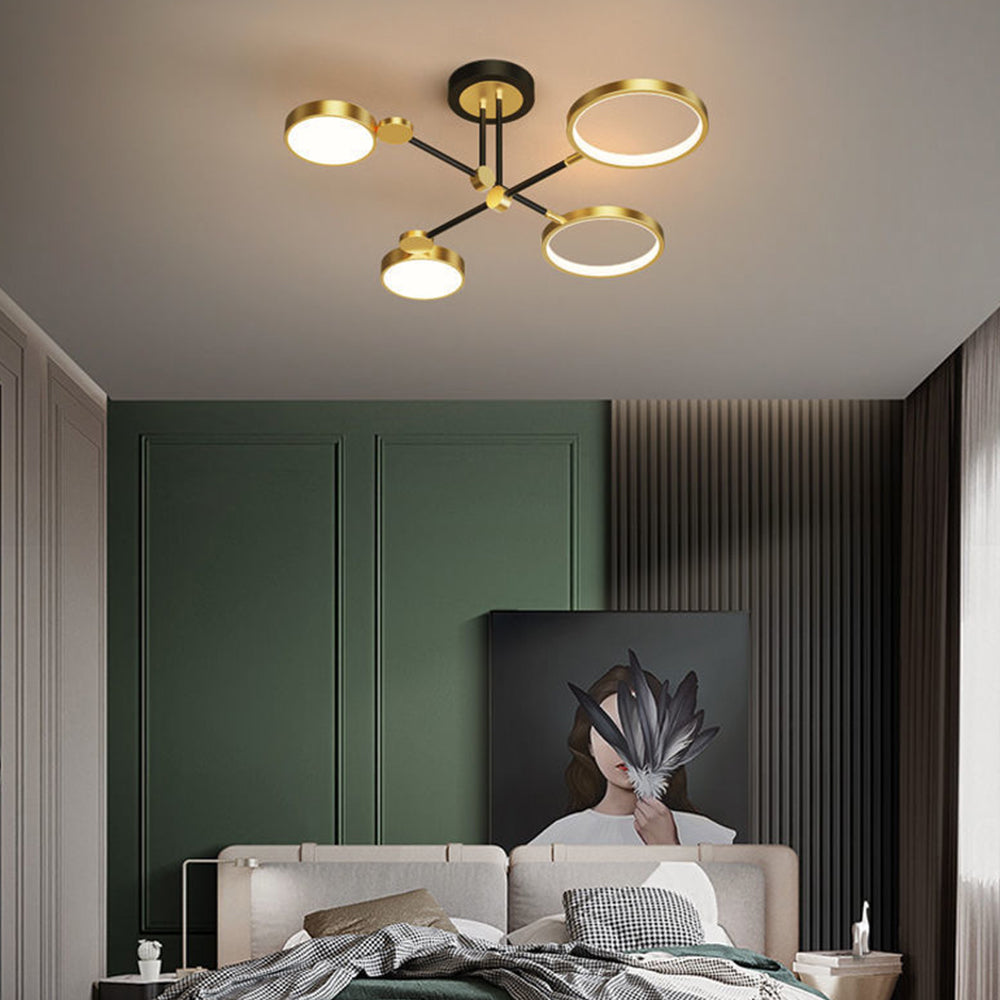 Branch Ring Chandelier - Gold Black Multi Light for Modern Bedroom