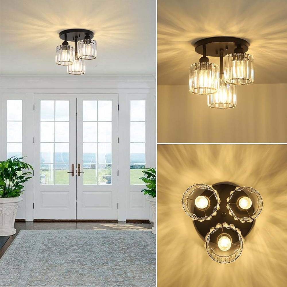 Modern Crystal Ceiling Light - Multi-head Semi Flush Mount for Bedroom