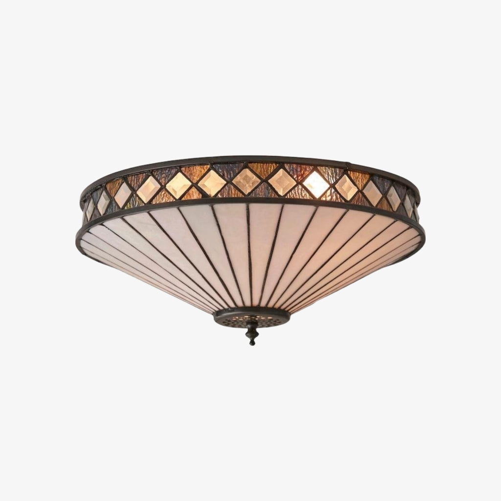 TF Fargo Geometric Flush Mount Light — Handcrafted Art Deco Stained Glass Lamp for Entryway