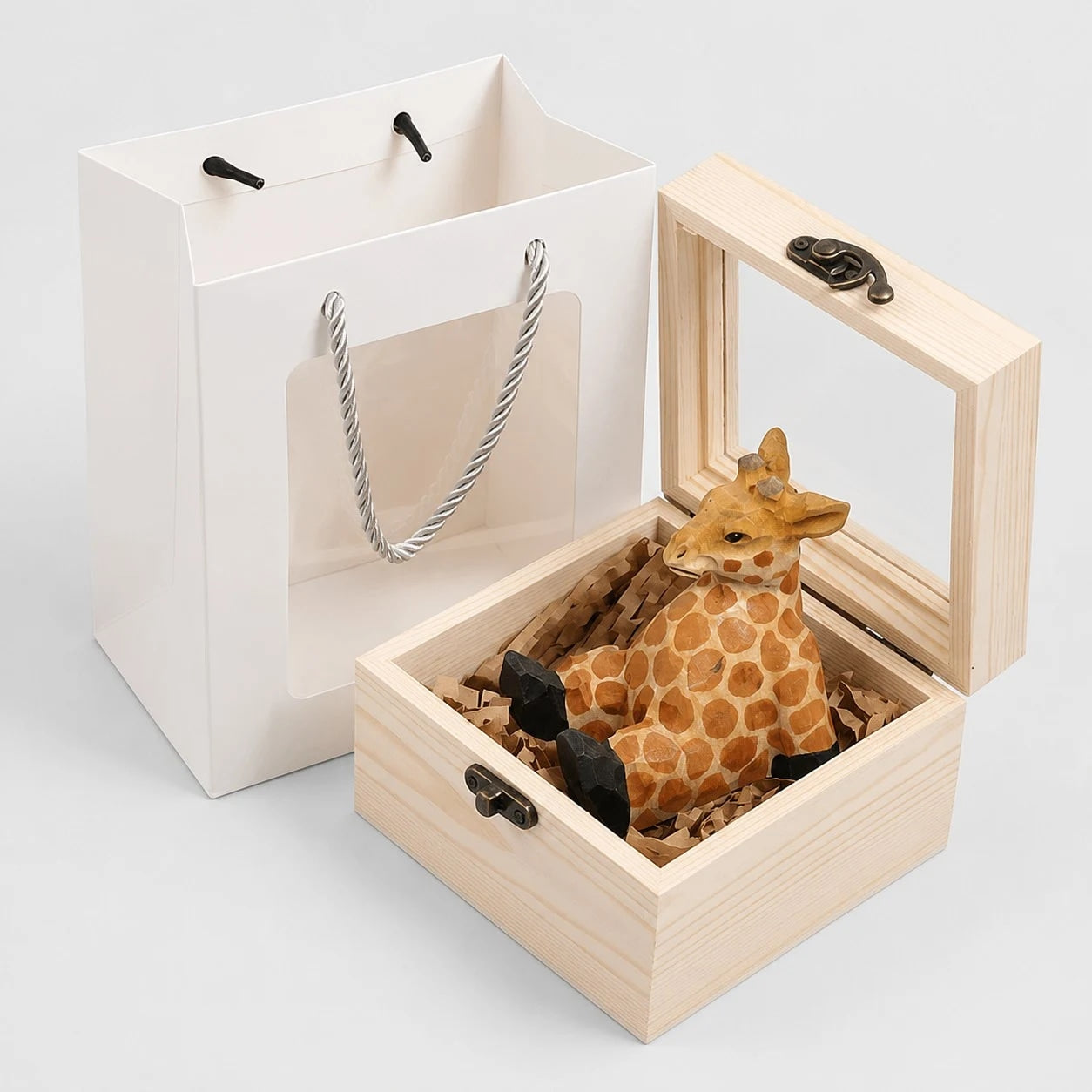 Hand-carved wooden animal phone stand