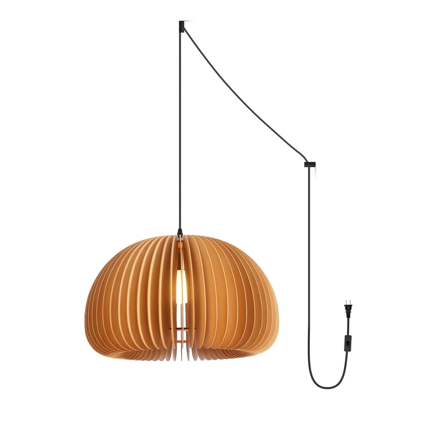 Rounded Wood Slat Swag Pendant Light