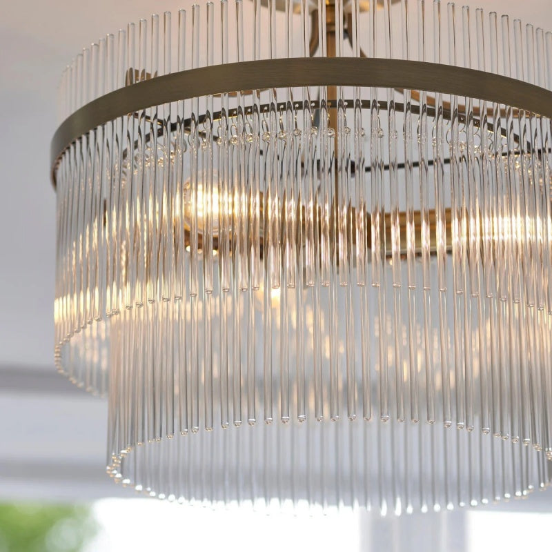 RibGlow Antique Brass 3-Light Ceiling Light with Clear Glass - Hallway or Bedroom
