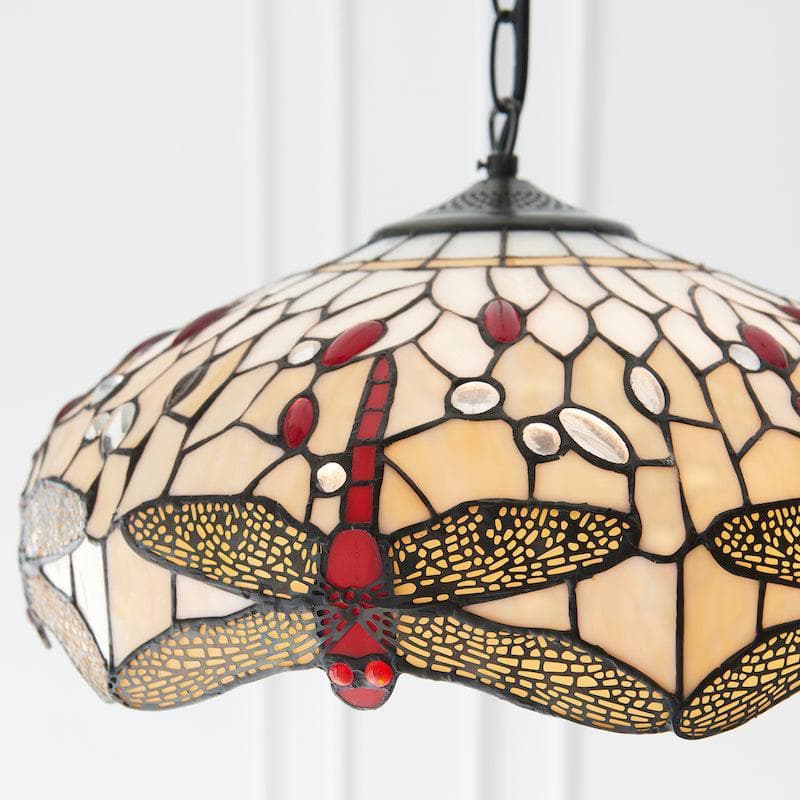 TF Dragonfly Tiffany Pendant Light – Art Nouveau Stained Glass Pendant for Living