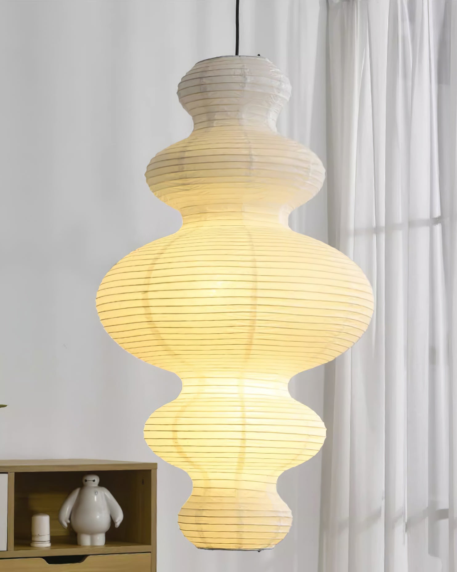 Luxurious Pendant Swag Lamp - Sculptural Rice Paper Lamp for Bedroom