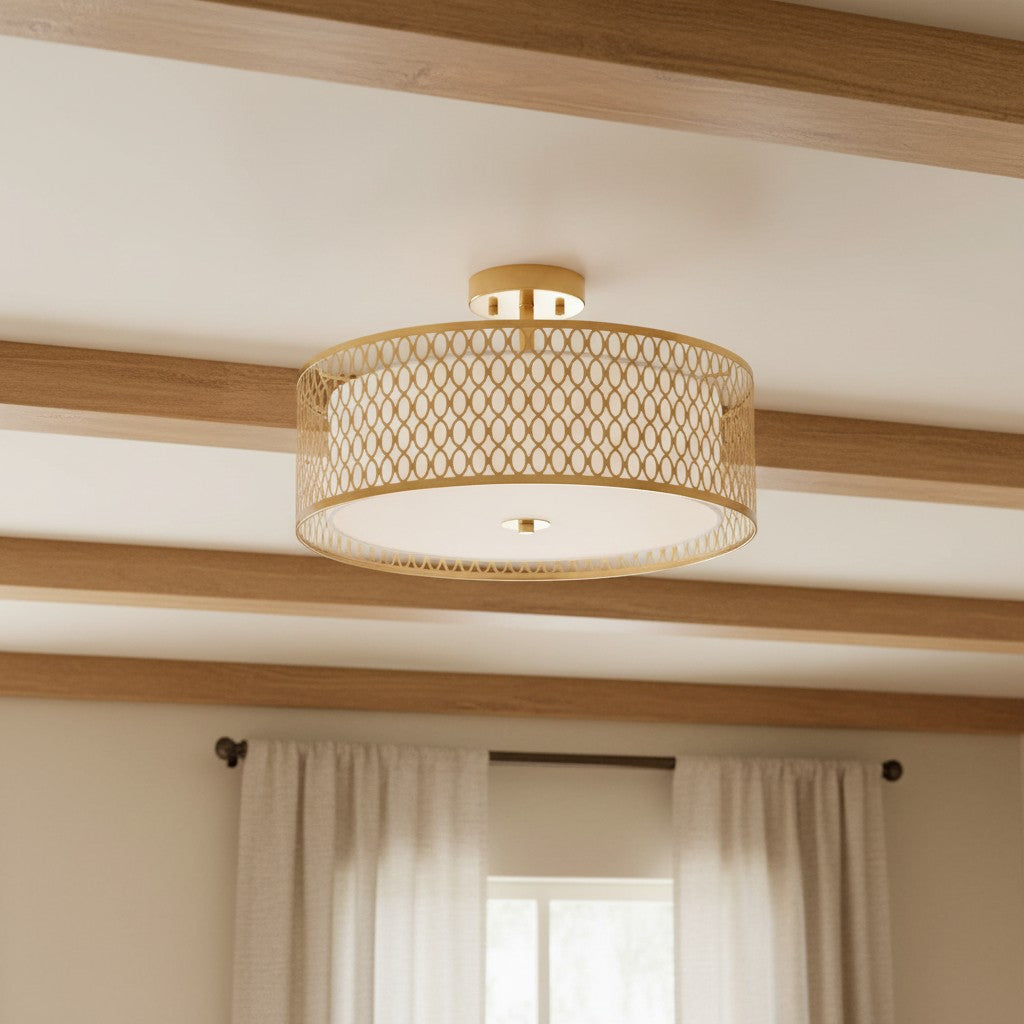 Liorin Geometric Mesh 3‑Light Flush Ceiling Light - Mesh Metal Lamp for Living Room or Hallway