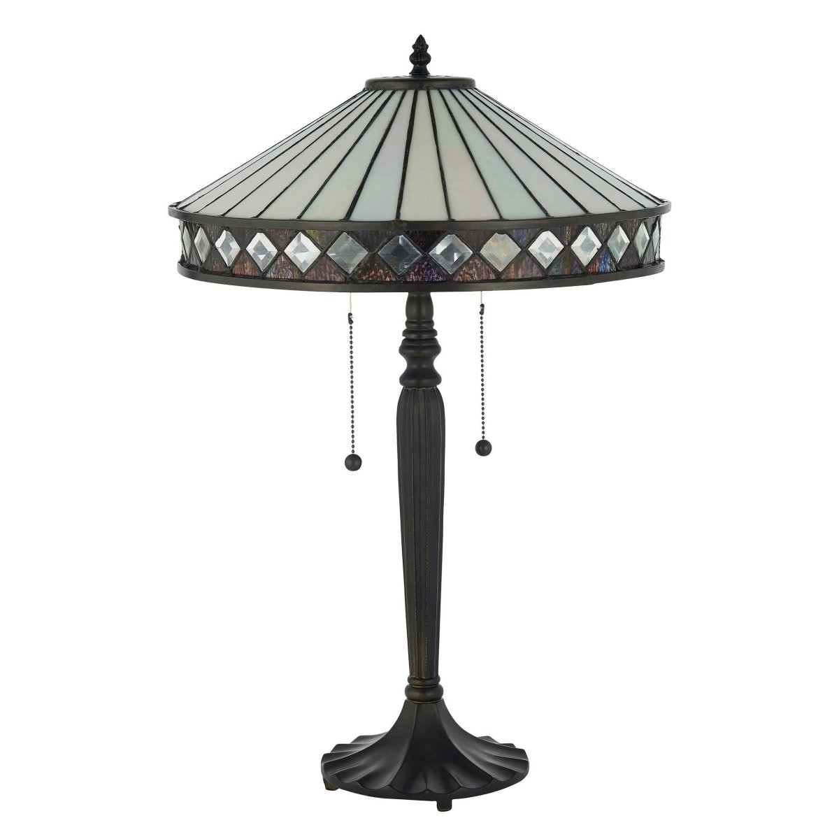 TF Fargo Geometric Tiffany Style Lamp — Amber and Cream Glass Accent Lighting for Bedroom or Study