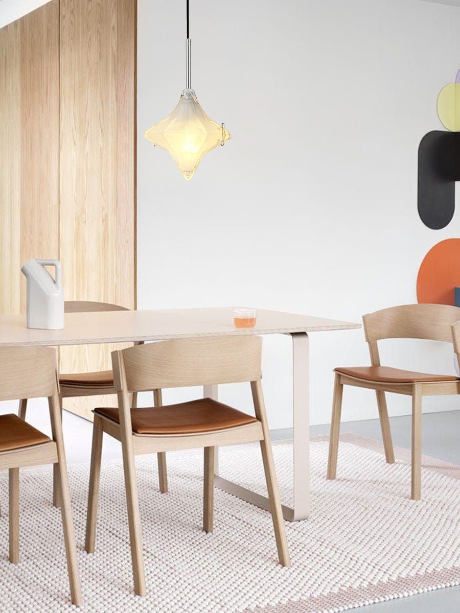 Art Deco Astris Elara Star Pendant Light - Frosted Glass Pendant with Geometric Style