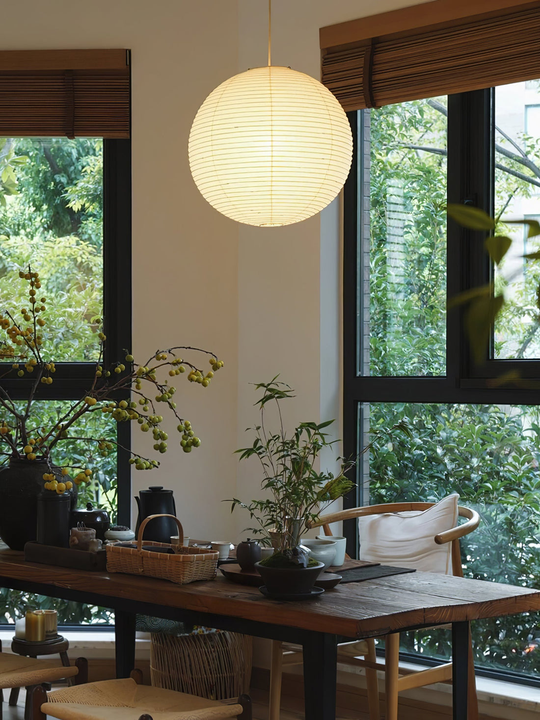 Mid-Century Pendant Swag Light - Japanese Paper Lamp for Bedroom