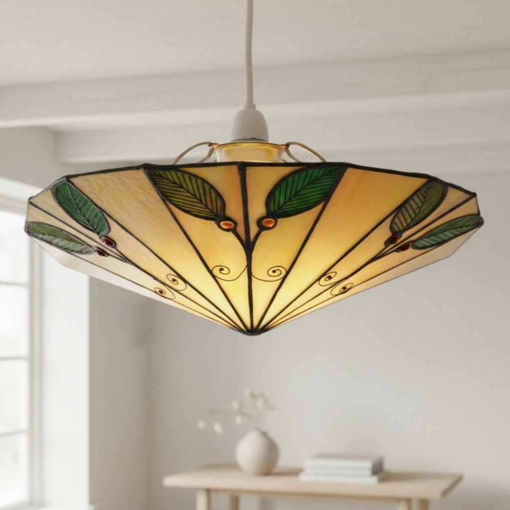 TF Harken Tiffany Style Leaf Pendant Shade Stained Glass Lamp Shade for Living Room and Bedroom