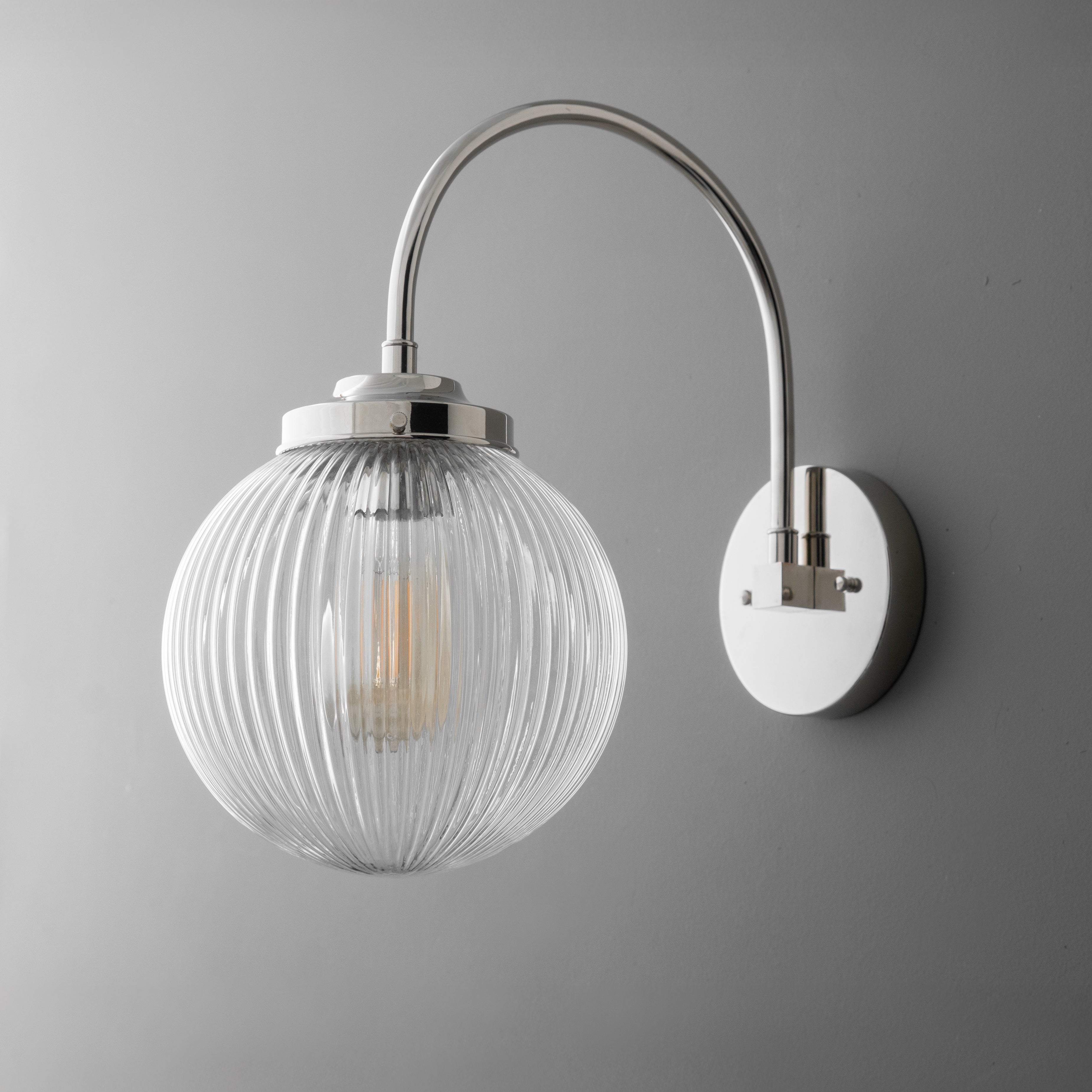 Glorica Glass Aged Brass Wall Sconce - Ribbed Glass Shade Industrial Style Lighting