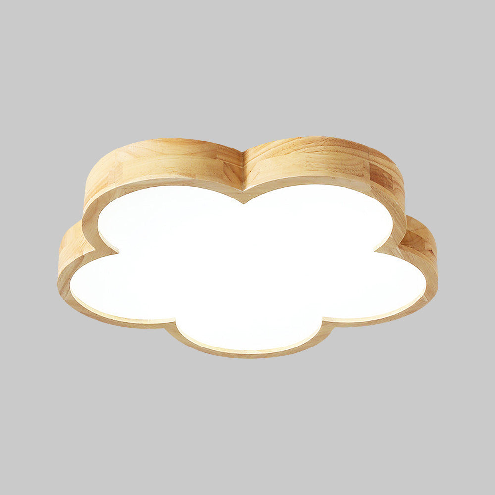Natural Wood Ceiling Light - Wabi-Sabi Flowers LED Bedroom Fixture