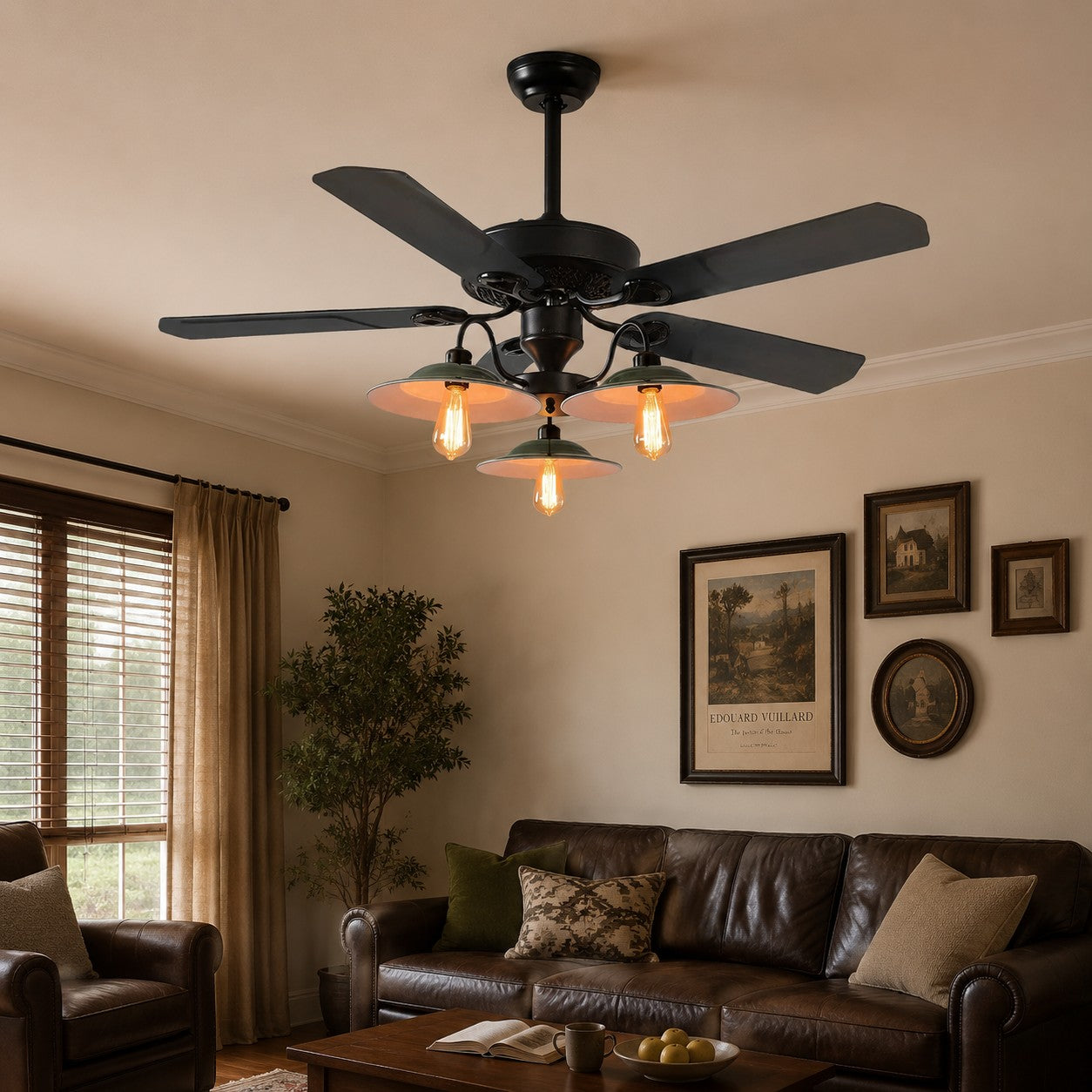 Industrial Ceiling Fan Light with Wood or Iron Blades