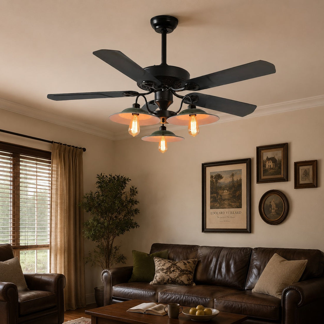 Industrial Ceiling Fan Light with Wood or Iron Blades