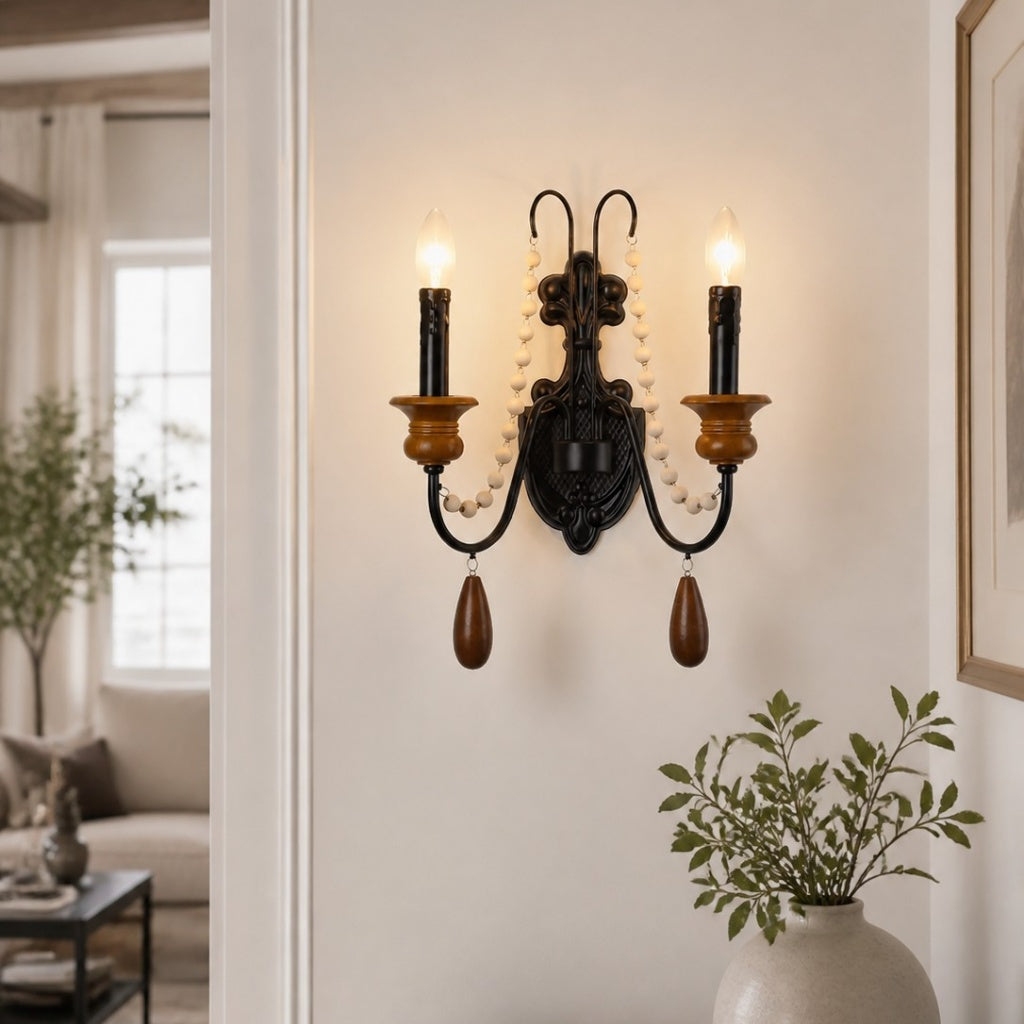 Black Beaded Candle Wall Sconce
