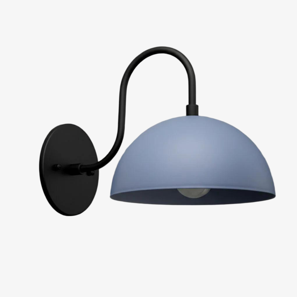 Curva Metal Industrial Wall Sconce - Curved Brass Arm - Hammered Dome Light Fixture