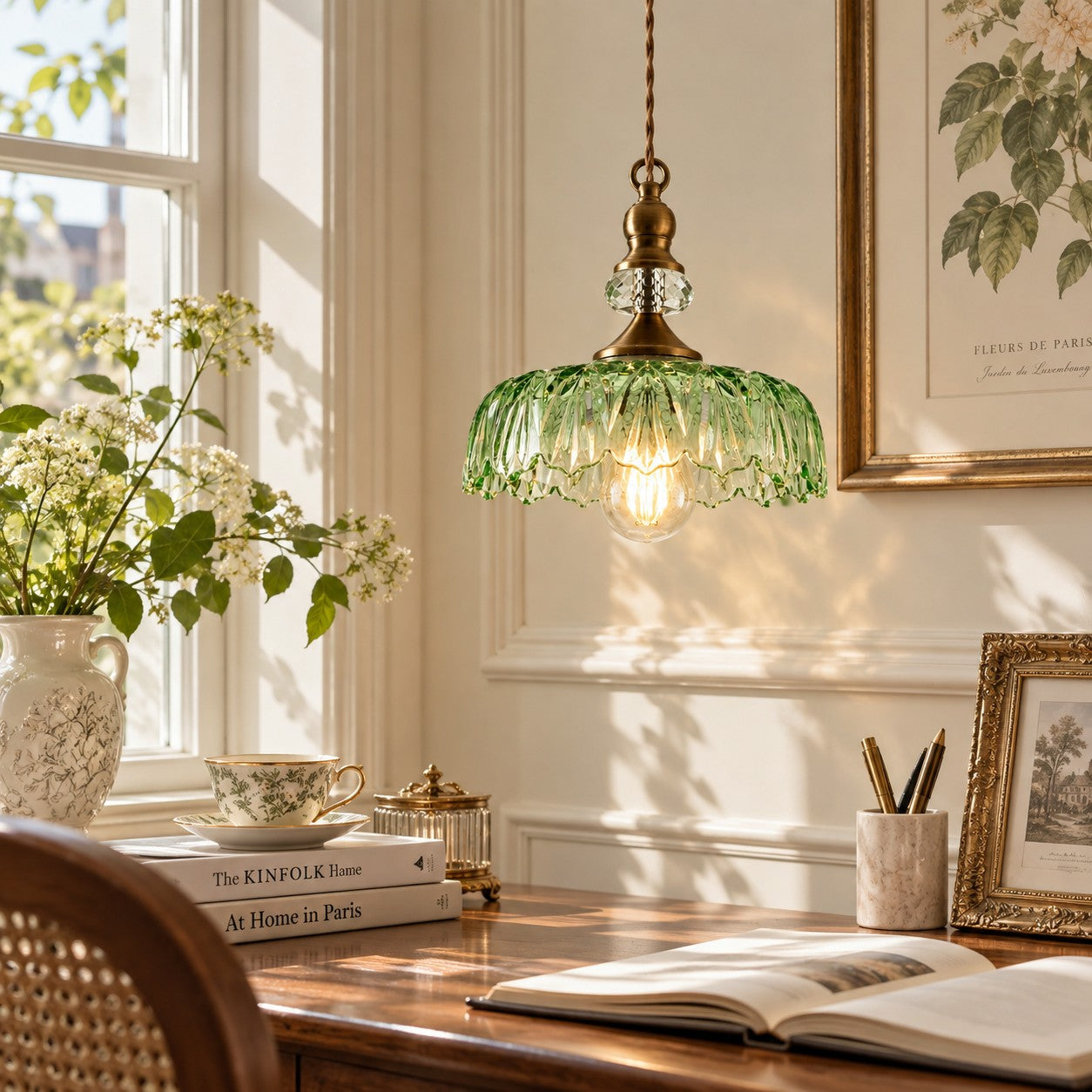 Verdoma Blumen-Glaspendelleuchte mit Stecker