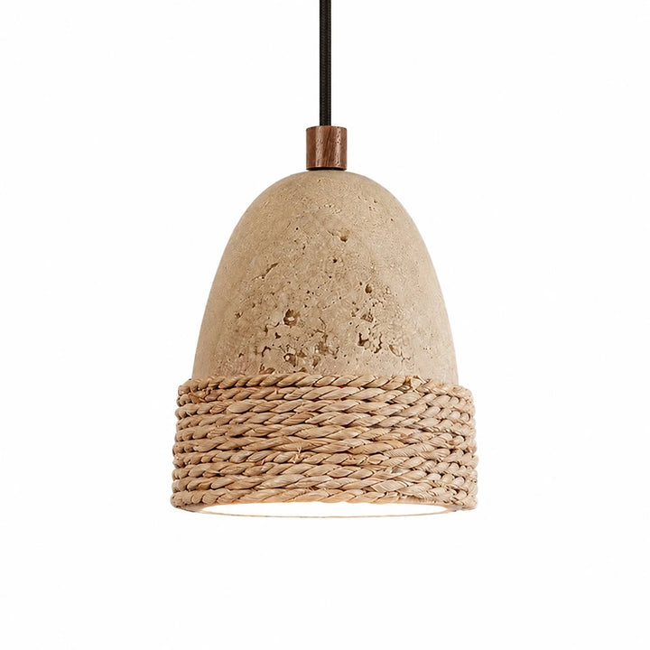 Wabi-sabi woven stone single pendant light on light background
