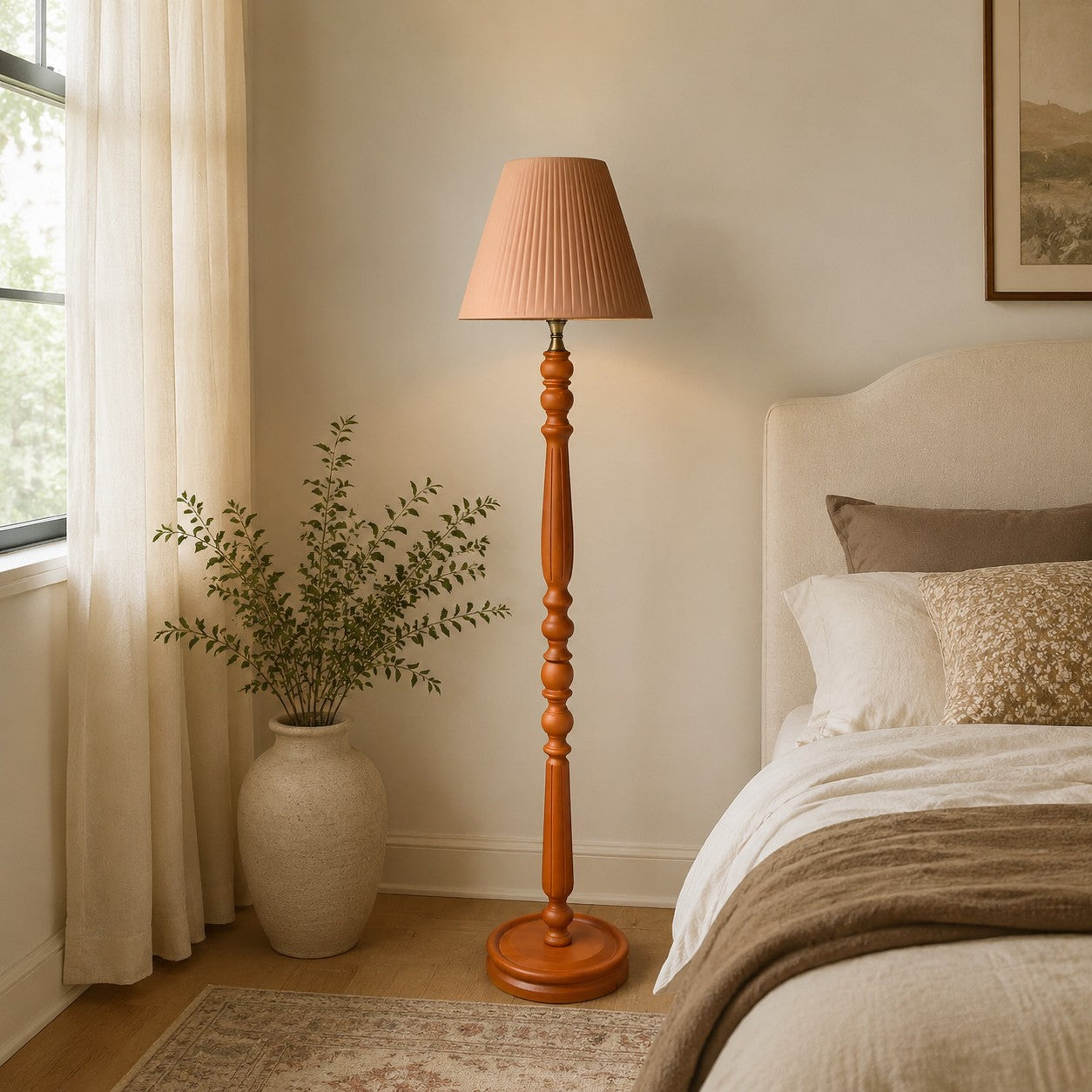 Vintage Solid Wood Floor Lamp with Optional Side Table
