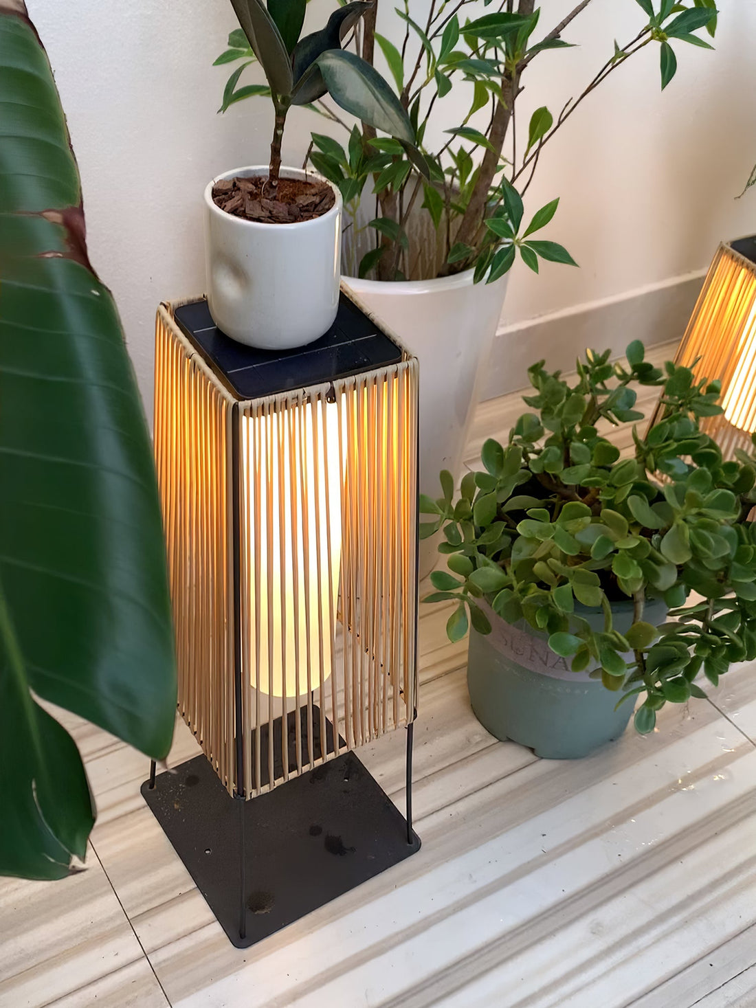 Kunststoff-Rattan-Außenpfostenleuchte - Solar-Pfostenlampe Ideal