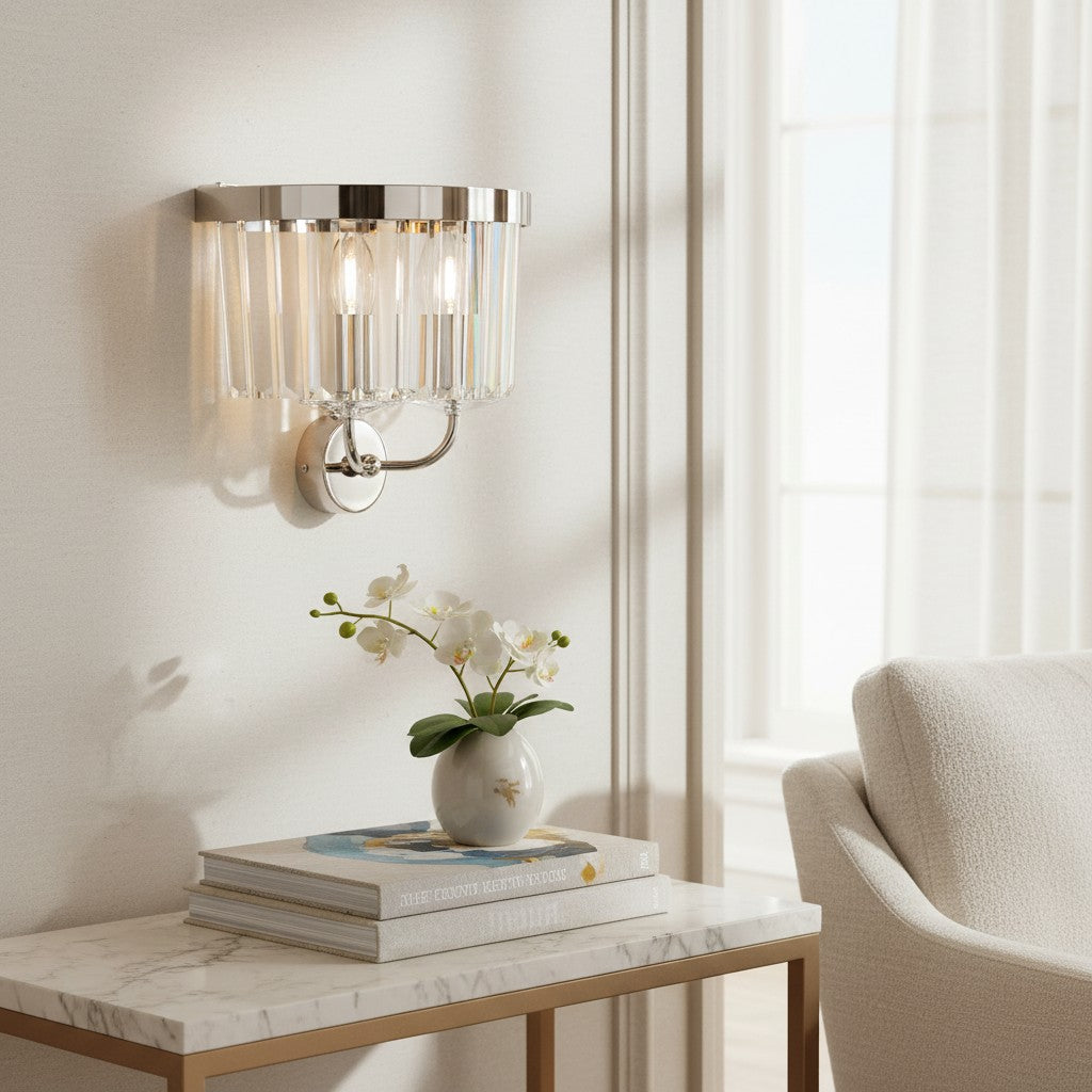 Beveline Faceted Clear Cut Glass Wall Light - Classic metal sconce for hallway and living room