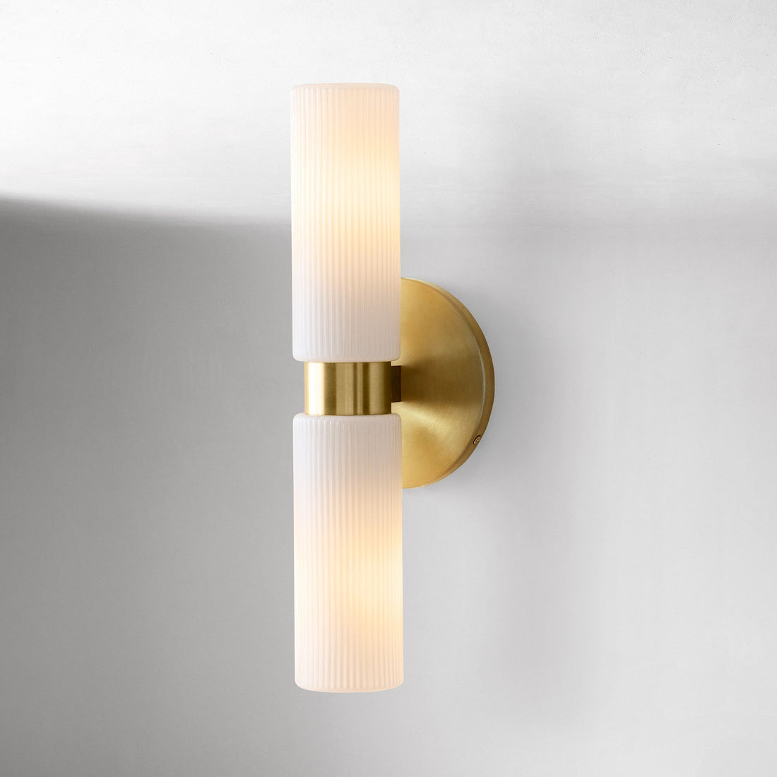 Rivora Fluted Glass Double Short Sconce - Indoor Outdoor Wall Light Elegance