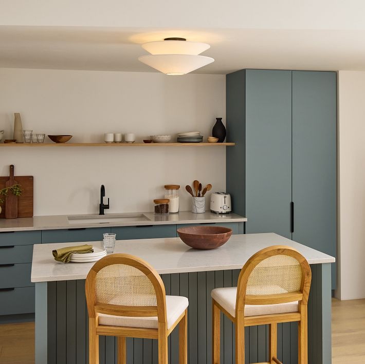 Solivara Deckenleuchte, milchig-weiß, Leinen, schlicht