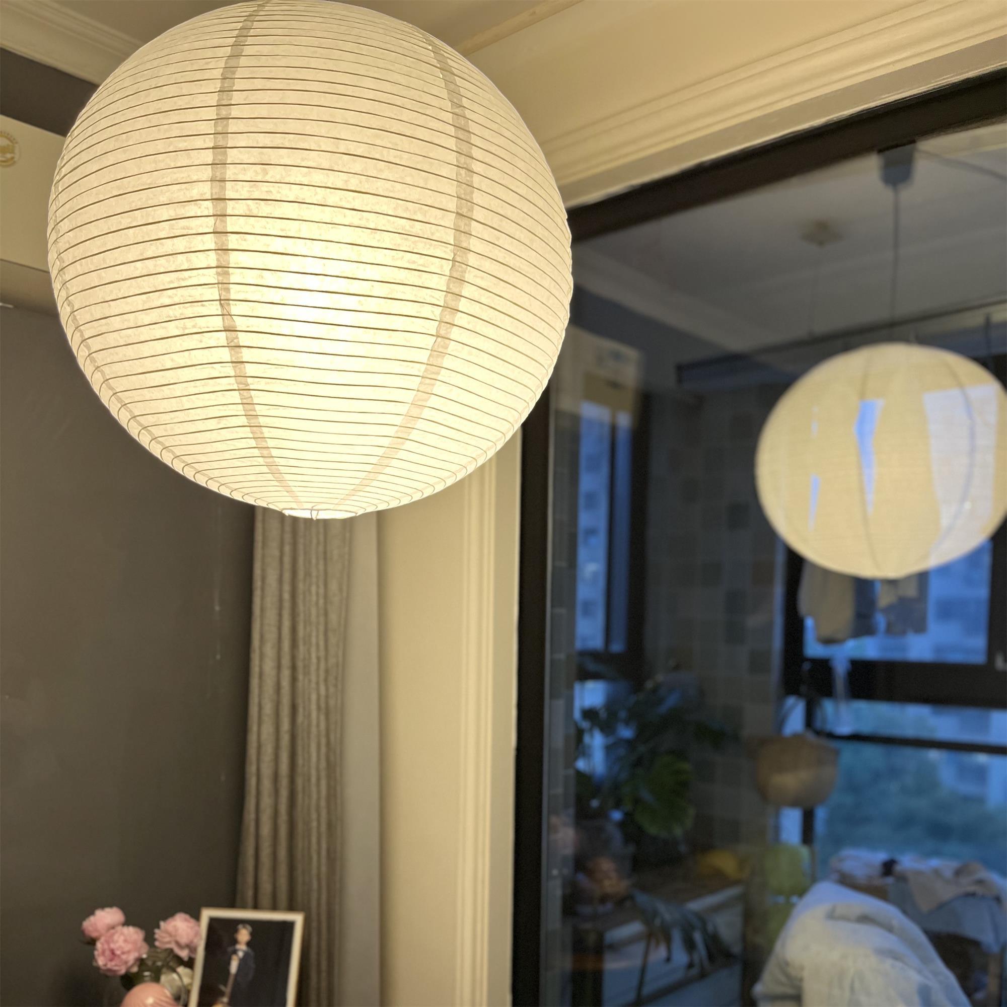 Washi Paper Round Pendant Lamp – Minimalist Lighting for Living Room