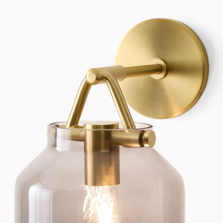Hanton Brass Damp Rated Sconce - Modern Glass Wall Light for Bathroom