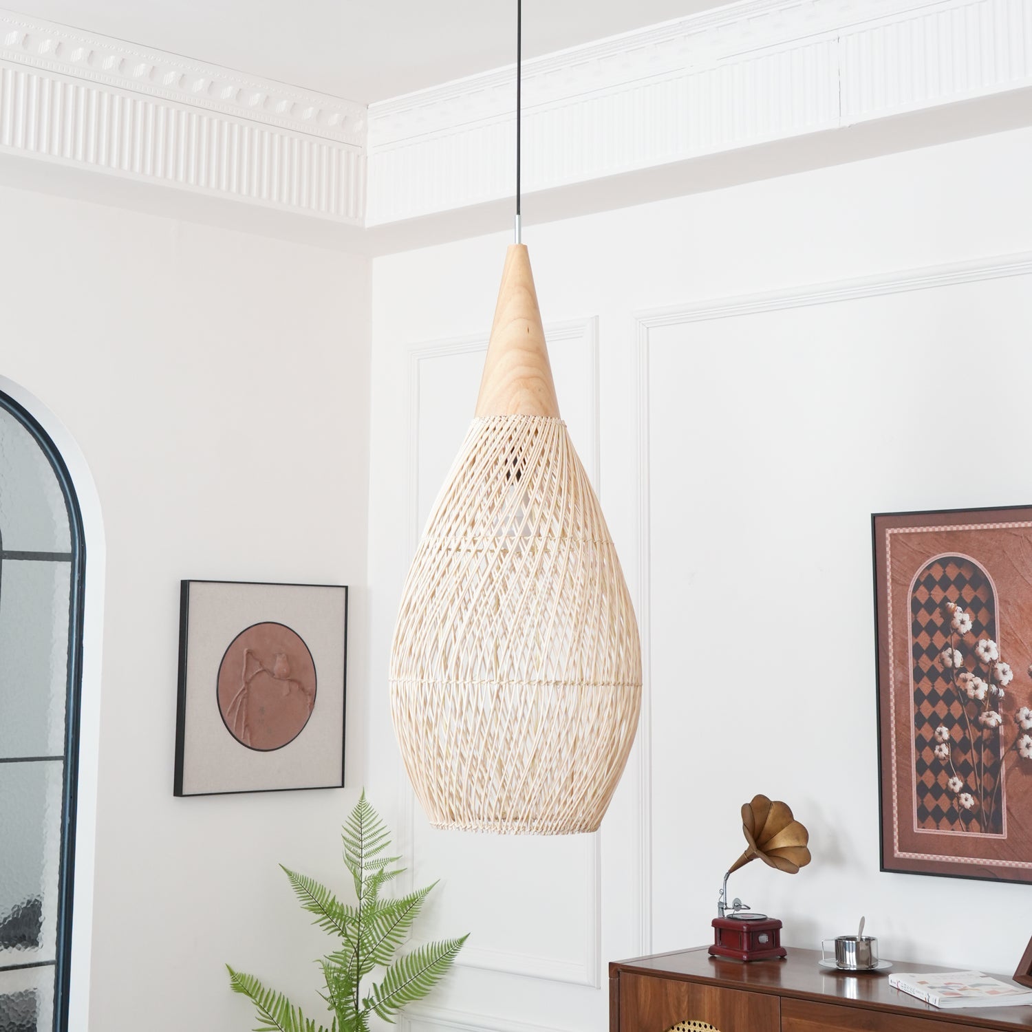 Woven Rattan Wood Plug-In Pendant Light