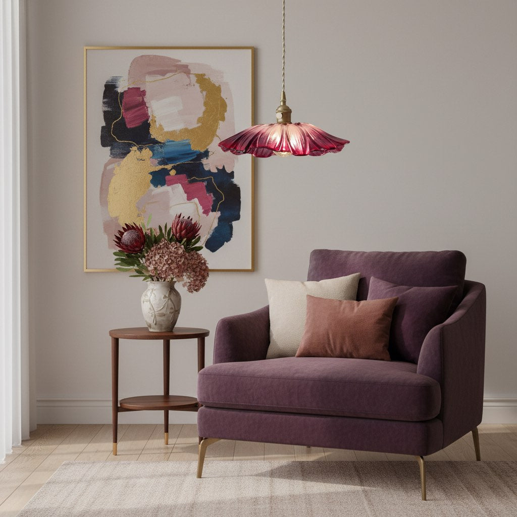 Blossix Elegant Art Pendant Lamp - Glass Flower Shade Design for Living or Dining Room N24