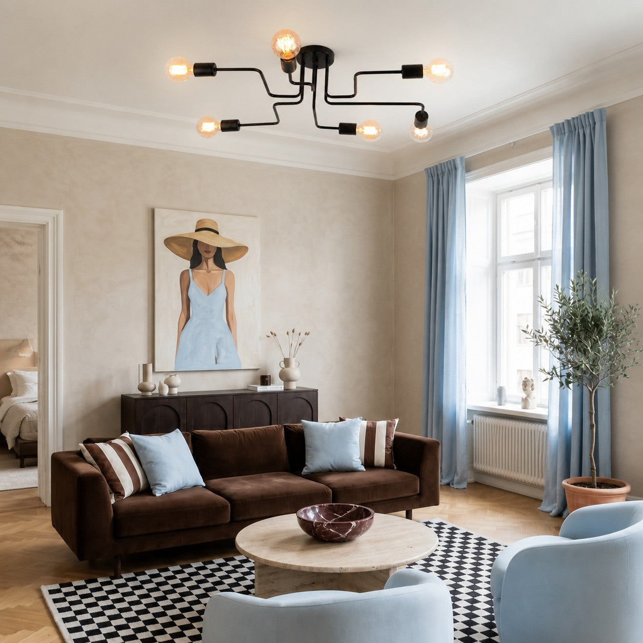 Black Spider Arm Flush-Mount Ceiling Light