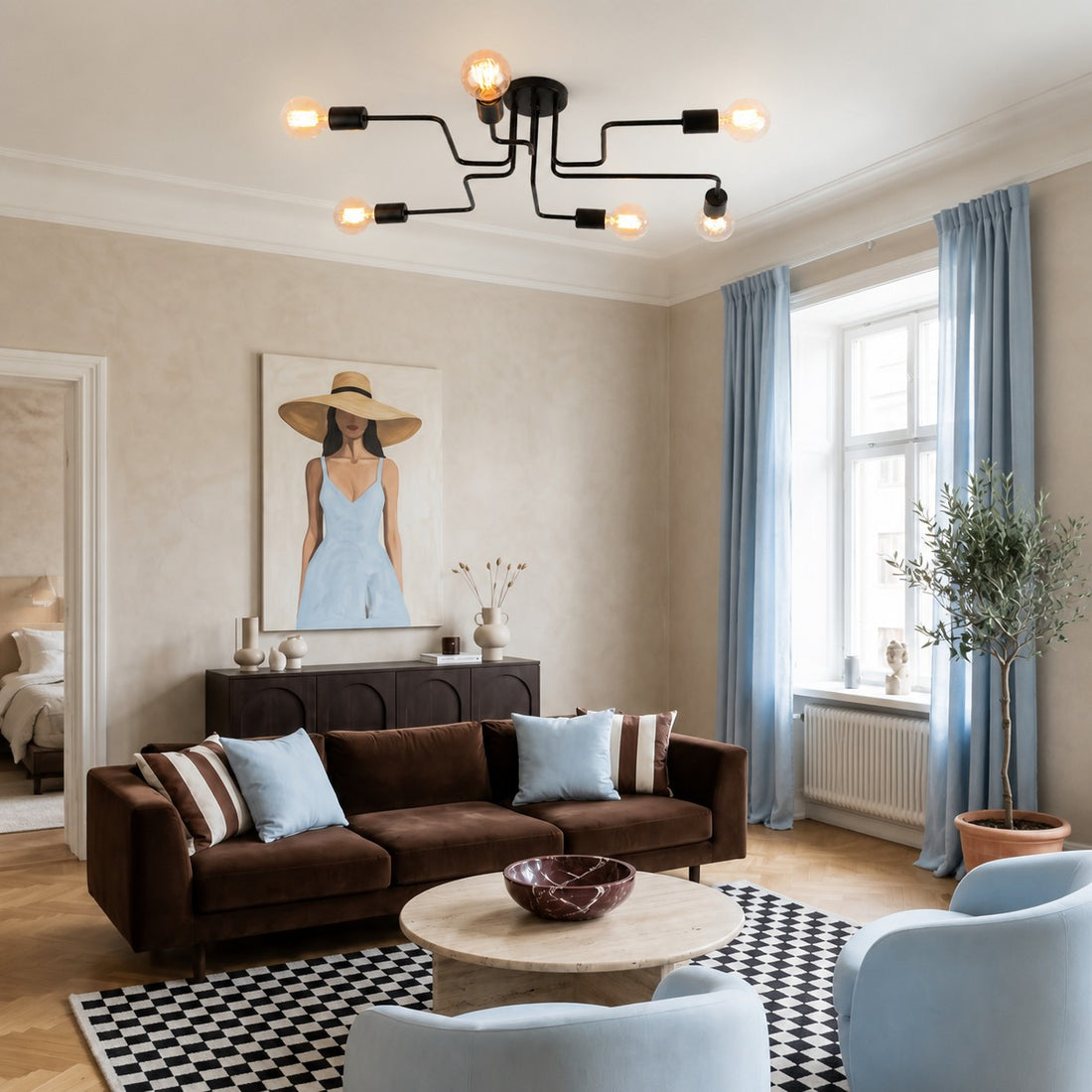 Black Spider Arm Flush-Mount Ceiling Light