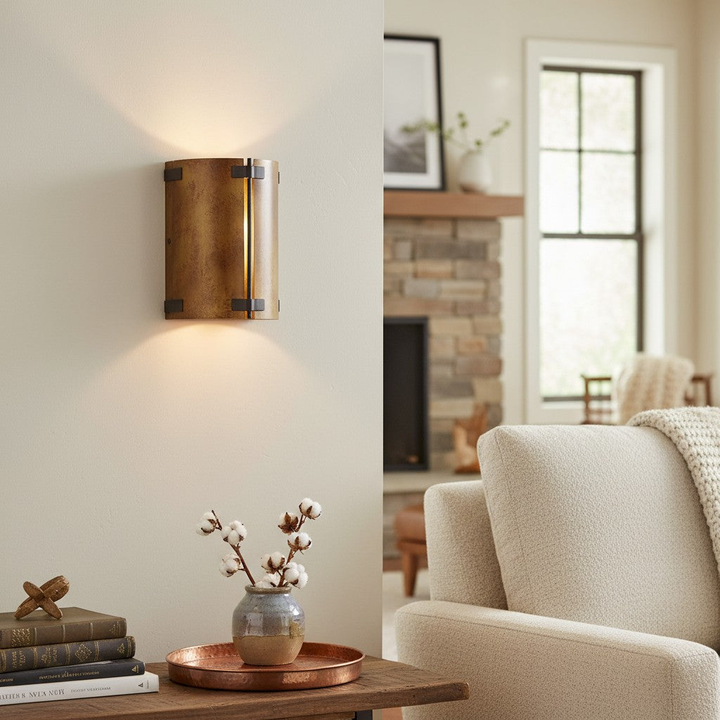 Rustivon Rustikale Wandleuchte – Gebogener Metallschirm im Vintage-Stil fürs Schlafzimmer
