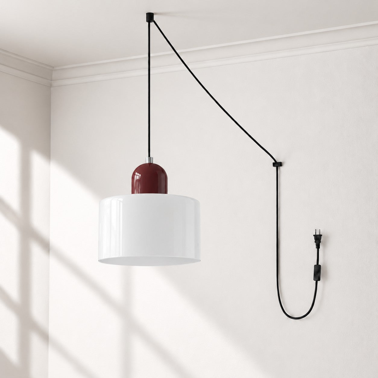 Mid-Century-Makronen-Pendelleuchte mit Stecker und Zugkabel - Bunter Lampenschirm als Hängelampe für die Wohnraumdekoration