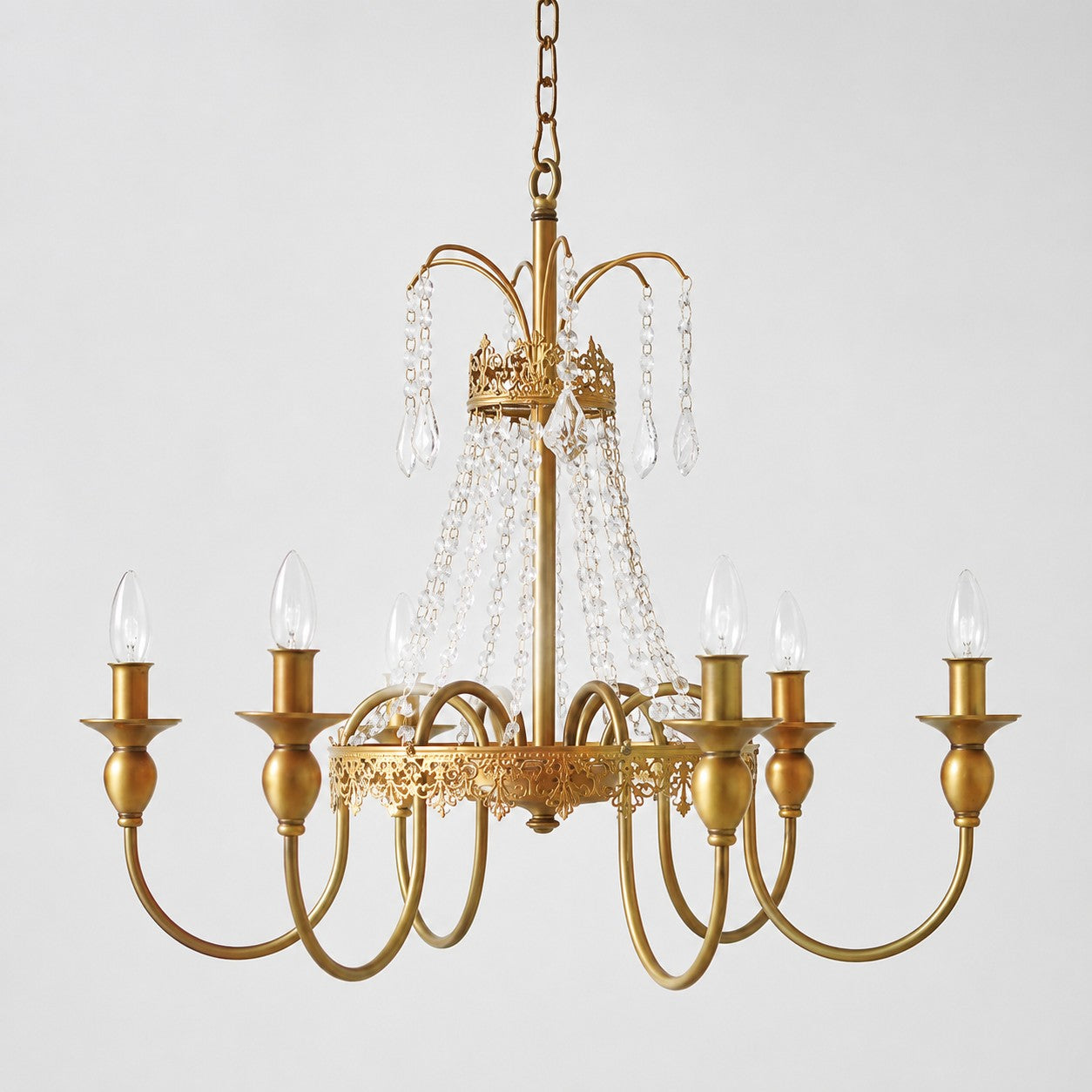French Six-Light Candle Chandelier with Crystal Draping