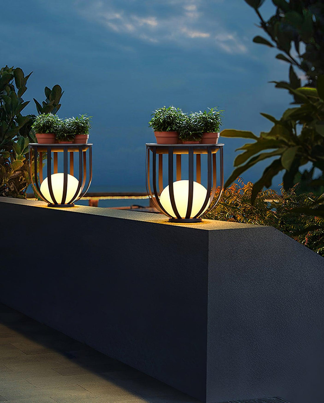 Garden Outdoor Floor Lamp - Dimmable LED Light with Tray & Flower Pot